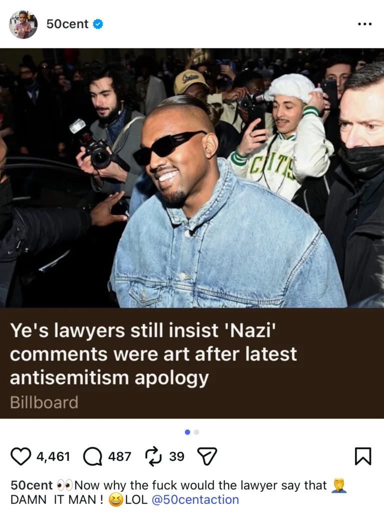 50Cent-768x1024 50 Cent cuestiona la estrategia legal de los abogados de Kanye West: ¿Arte o discurso de odio?